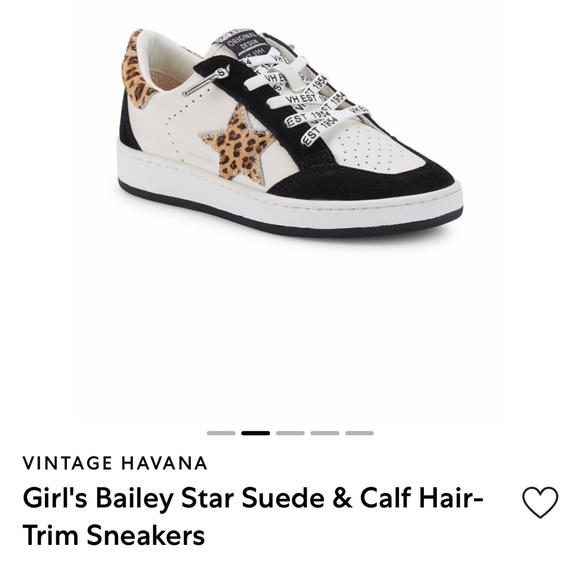 Vintage Havana Girl's Bailey Star Sneakers - Black, White, and Leopard, Size 12 - Picture 2 of 14